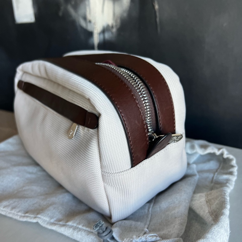 Brunello Cucinelli Cream and Brown Toiletry Bag